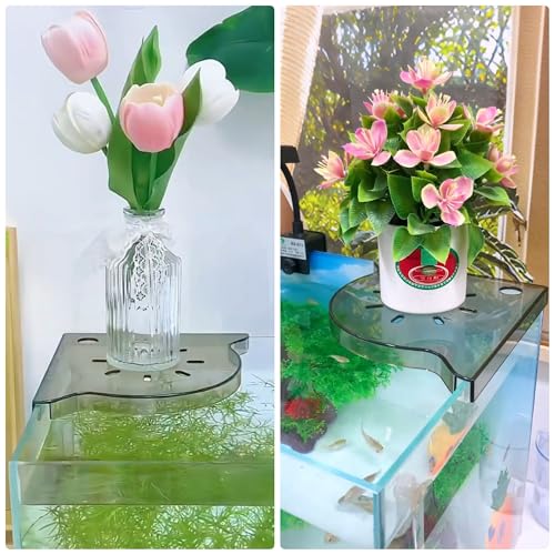 Image of Aquarium Plant Holder for Rimless Fish Tank - 2 Pcs Corner Shelf for Fish Tank Top, Aquatic Plant Planter & Organizer for Aquatic Plants, Decor, and Accessories (Light Brown)