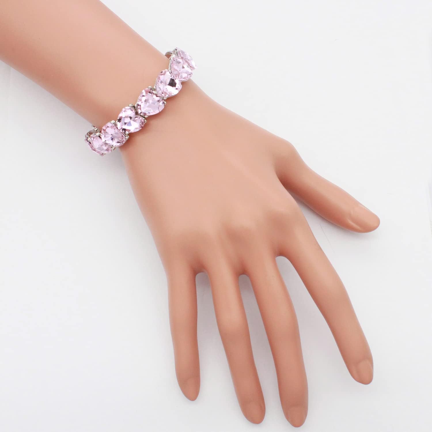 Lavencious Heart Shape Rhinestones Elastic Stretch Bracelet for Women - Image 6