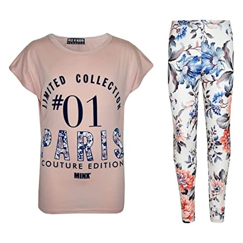 A2Z 4 Kids Girls Top and Stylish Floral Legging Outfit Set - 01 Paris Set Peach 11-12 Cover