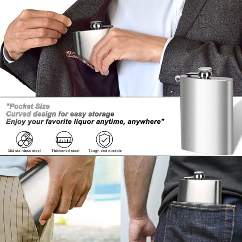Image of Stainless Steel 8Oz Liquor Hip Flask and Wine Whiskey Vodka Alcohol Drinks Pocket Bottle for Men Women (236 Ml, Silver)