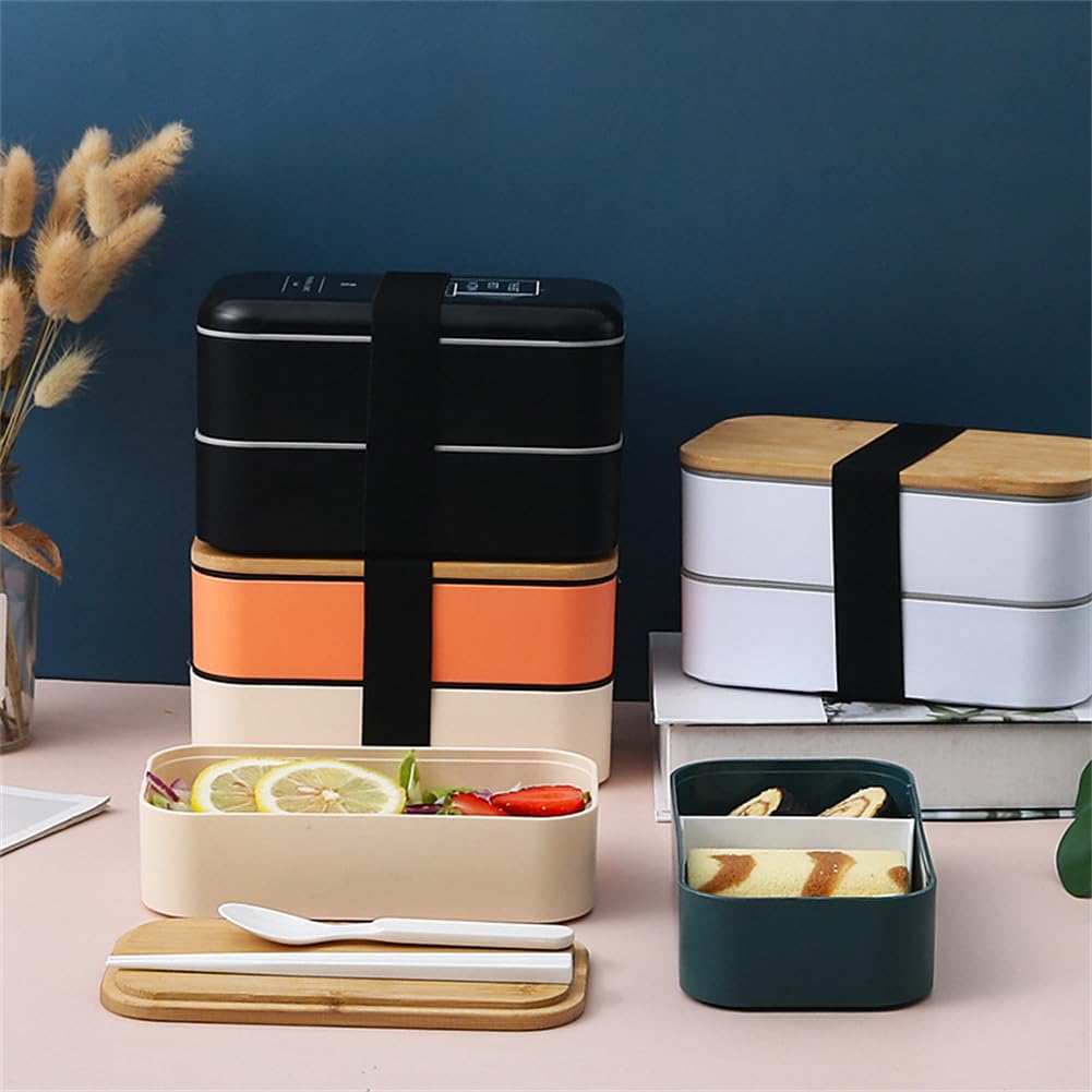 Amazon | 弁当箱 ランチボックス 2段 長方形 軽量 竹の木の蓋 簡単