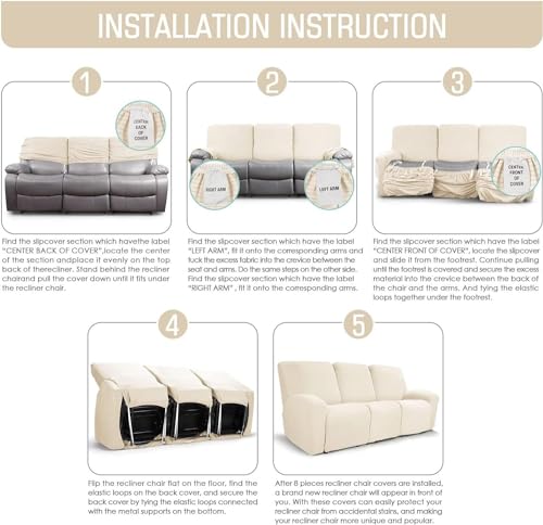 Housse de fauteuil inclinable extensible 1 2 3 places avec poches - 6