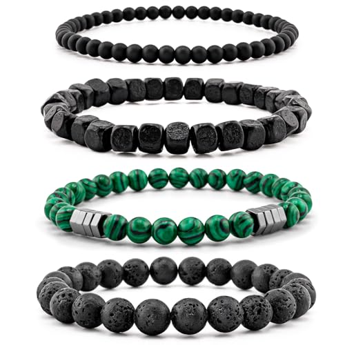 Lameybrt Malachite Bead Bracelet Lava Rock Stackable Beaded Bracelets for Men (F08 One Size)