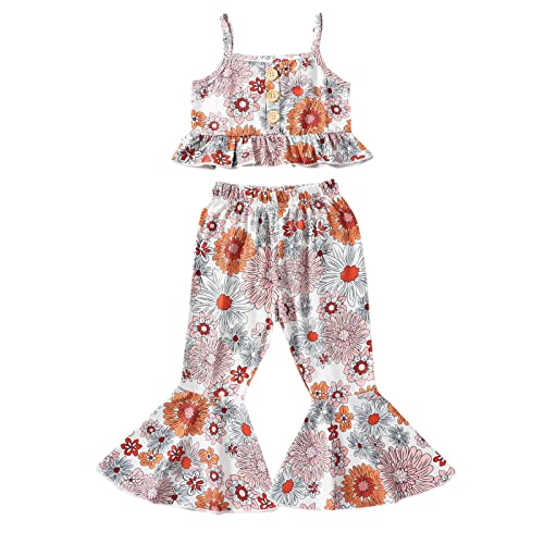 Newborn Baby Girl Summer Outfit Westen Crop Top Bell Bottoms Flare Pants Set Toddler Summer (White Floral, 18-24 Months)