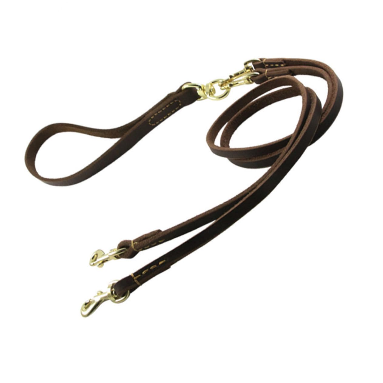 Guinzaglio Doppio a Due Teste in Pelle Bovina 1, 6x120 Cm | 1 Pezzo, Colore Caffè, per Cane e Cucciolo, Robusto e Traspirante, per Viaggi e Uso All’aperto