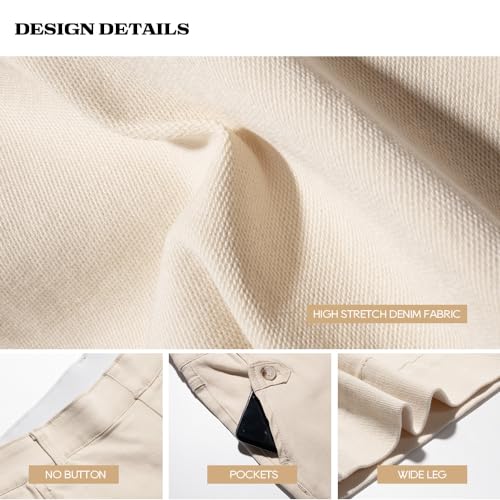 HBQ Womens Jeans Baggy Stretchy Pull On High Waisted Denim Wide Leg Trouser Pants Trendy-L-Cream4