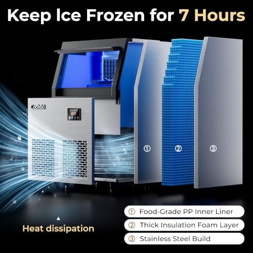 Image of Coolski Commercial Ice Maker Machine, 200lbs /24H with 35lbs Ice Storage Undercounter Ice Machine, Stainless Steel Built-in Freestanding Ice Maker for Bar, Home, Garage, Cafe, Self-Cleaning