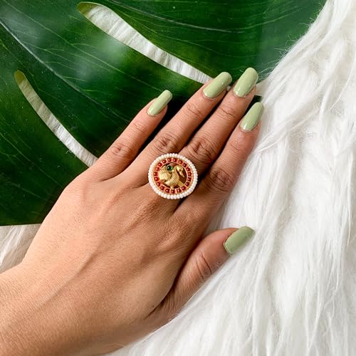 I Jewels Antique Gold Plated Indian Wedding Bollywood Ethnic Floral Shaped design Adjustable Finger Ring For Women &2
