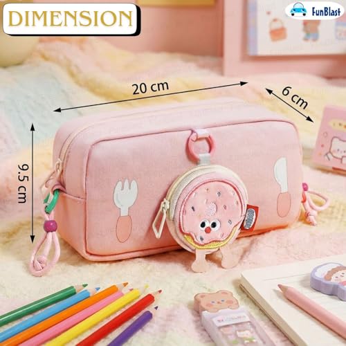 Image of FunBlast Pencil Pouch for Girls - Cartoon Pouch with Hanging Strap & Coin Pouch, Multipurpose Zipper Case, Aesthetic Pouches for Girl, Kawaii Pencil Case, Cute Pouches for Girls (Pink)