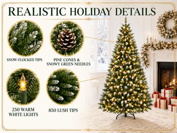 GarveeTech 6ft Pre-Lit Christmas Tree, 250 Warm White Lights, 850 Tips - image 2