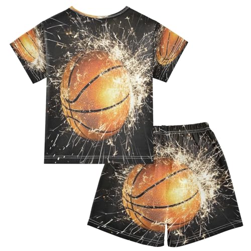 ALAZA Basketball Ball Sport Black Pajamas Set Short Sleeve Cotton Sleepwear Summer Pjs 2 Piece 5-14Y2