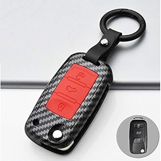 ontto Etui na kluczyki samochodowe z pilotem zdalnego sterowania do VW Golf Polo Passat Tiguan Skoda Fabia Octavia Seat Leon Altea ABS etui na klucze etui ochronne etui 3 przyciski włókna węglowego czarne A