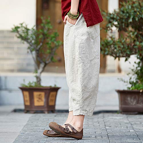 LUZU JUNU Womens Summer Cotton Linen Cropped Capri Trouser Casual Loose Wide Leg Baggy Pants3