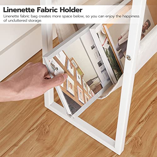 Hoobro Narrow Side Table, Tempered Glass End Table With Fabric Magazine Sling, Small Coffee Accent Table, Bedside Table For Small Space, Bedroom, Living Room, Modern Style, White Wt66Bz01 #TOP3