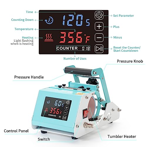 Pyd Life PL12MP-2-UK 110 V Mini Mug Heat Press Machine Mint Green Tumbler Heat Press Machine Touch Screen thumb #4
