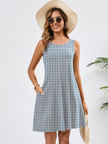 Image of KORSIS Summer Dress for Women Casual T Shirt Tank Dresses Sleeveless Swing Flowy Ladies Beach Vacation Sundress with Pocket