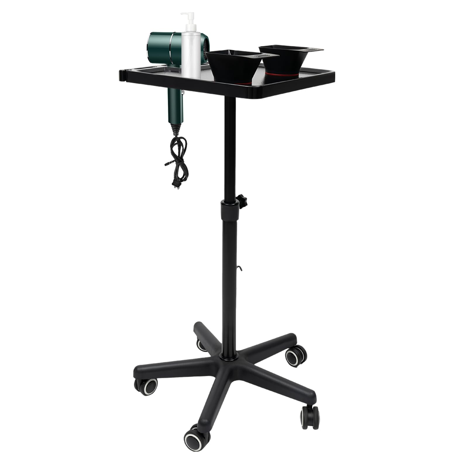 Magnetic Salon Station,Salon Tray on Wheels,Hair Stylist Instrument Tray with 2 Magnetic Bowls,Height Adjustable Salon Tray Cart for Beauty Salon Spa