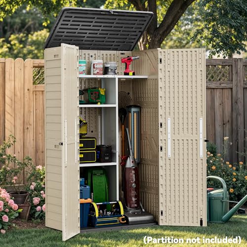 YITAHOME-50-cuft-Vertical-Outdoor-Storage-Shed-wo-Shelf-Large-Waterproof-Storage-Cabinet-for-Garden-Shed-Tall-Outdoor-Storage-Shed-for-Garage-Pool-Storage-Resin-Lockable-Khaki-Brown YITAHOME 50 cuft Vertical Outdoor Storage Shed wo Shelf Large Waterproof Storage Cabinet for Garden Shed Tall Outdoor Storage Shed for Garage Pool Storage Resin Lockable Khaki Brown