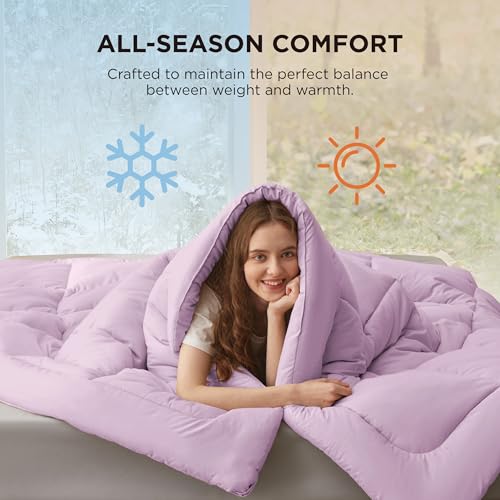 Image of Bedsure Comforter Duvet Insert - Quilted Comforters Full Size, All Season Duvet, GentleSoft Down Alternative Bedding Blanket, with 8 Tabs, Gifts for Women /Men, Light Purple, Full 86 x 82 Inches