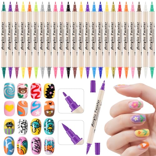 Nail Art Pens Set: 24 Colors Double Ended Quick Dry Nail Polish Pens for Nail Art Design