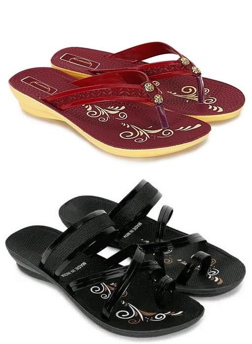 Latest Collection Comfortable & Fashionable Fancy Flip Flops for Women & Girls | Synthetic Material with PU Sole | Solid Pattern Daily Flats | Pack of 2-image-11