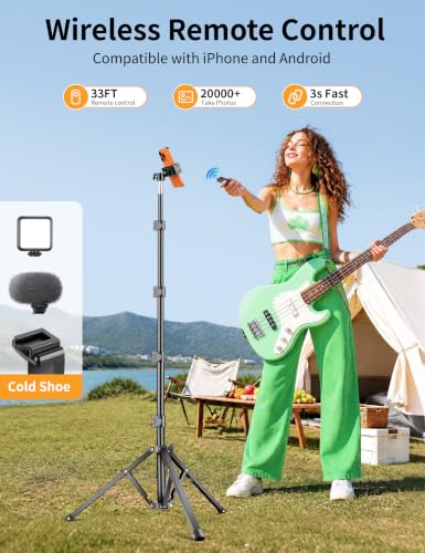 Image of Flexible Tripod for iPhone, 88 inch Tall Cellphone Tripod with Gooseneck, Phone Holder and Wireless Remote, Camera Phone Stand for Recording Filming, Compatible with iPhone /Android