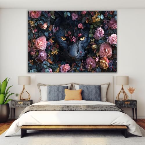 Cuadro de pantera y estampado de animales selva para decoración de interiores 4