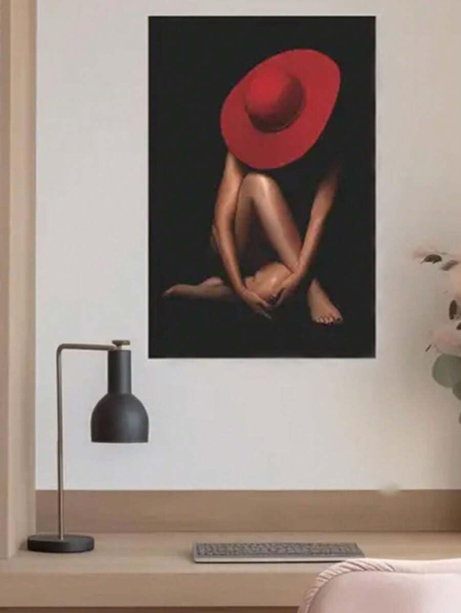 Żywy plakat na płótnie grafika ścienna: piękna kobieta w czerwonym kapeluszu obraz do łazienki salonu (60 x 90 cm / wewnętrzna rama)