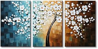 Winpeak Hand-Painted White Flower Oil Painting Modern Floral Canvas Wall Art Abstract Plum