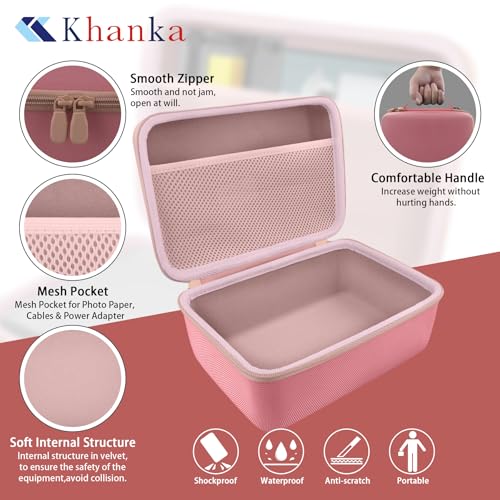 Khanka für Liene Amber M100/M200 Fotodrucker Smartphone 10X15 Hartschalenkoffer, Tragetasche mit Netzfach für Liene DHP513 4x6’’ Zubehör, Nur Tasche（Rosa）