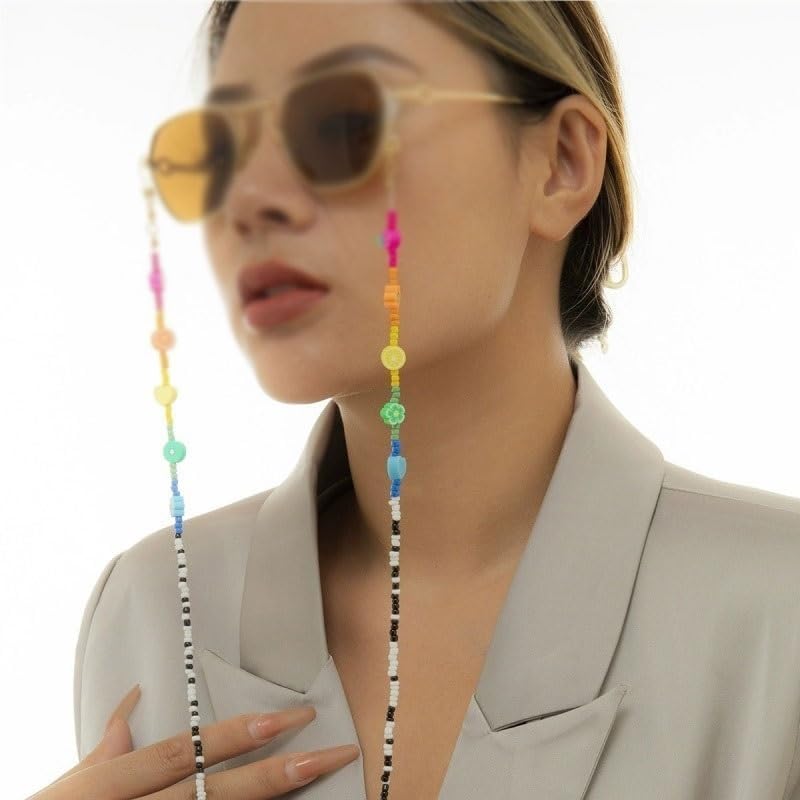 Rice Beads Contrasting Eyeglass Chains Hanging Neck Mixed Color Polymer Clay Sunglasses Chain Accessories