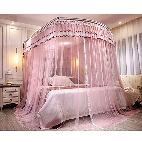 Dosel de cama de princesa mosquitera con postes de esquina y cortinas retráctiles 3