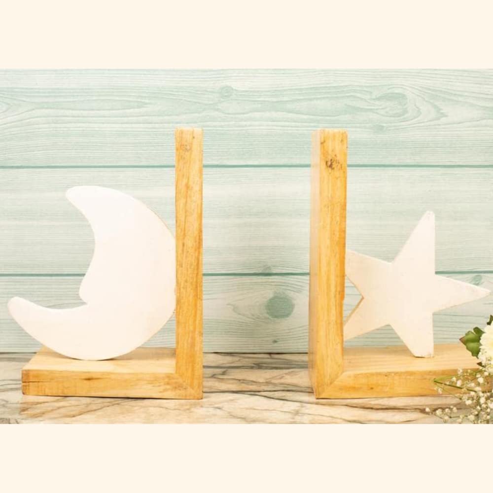 Indian Essence by AD Arts Yellow Mango Wood Book Holder on Table Top Handcrafted Star Design Stopper Bookends for Stopper