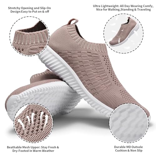 Image of konhill Womens Walking Shoes Slip On Sneakers Breathable Mesh Lightweight Casual Footwear for Daily Commute