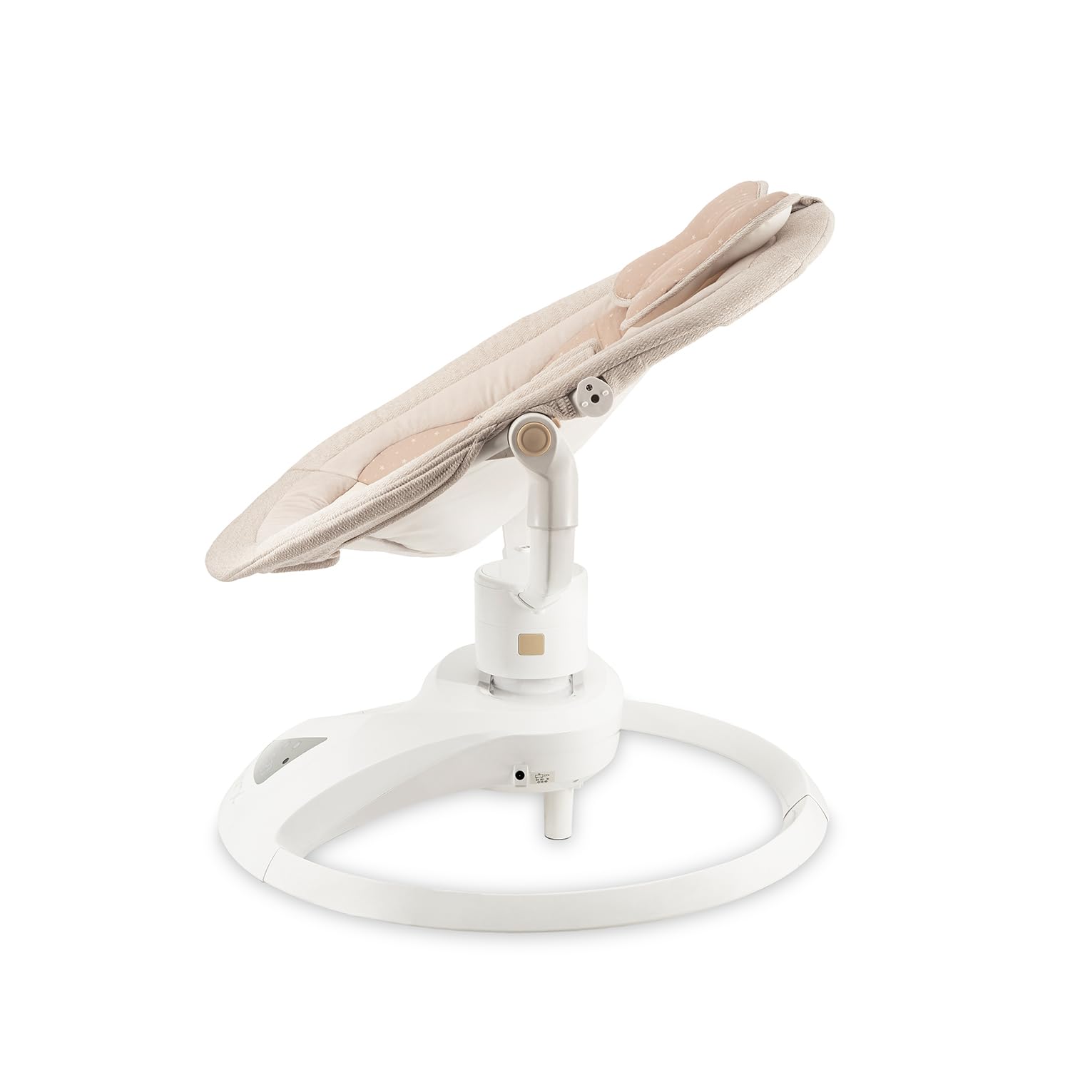 Balancelle MoMi Pearl 9 kg, siège 360°, LED, Bluetooth, télécommande, piles ou secteur, câble USB, harnais 5 points, arche avec jouets