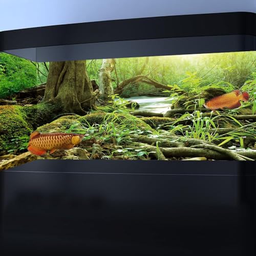 Image of 72X24IN Natural Green Forest Tree Background Reptile Habitat Terrarium Background, Tropical Forest Decor Aquarium Background, with 10 EVA Double-Sided