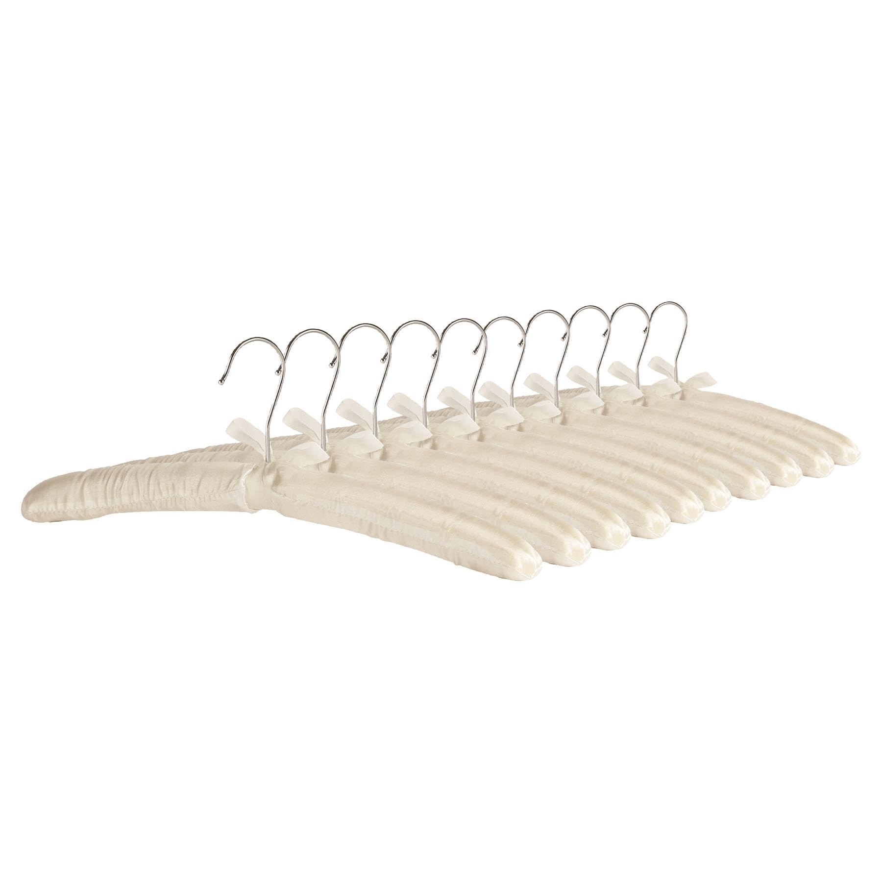 Harbour Housewares White Satin Padded Hanger Set - 10 Soft Cushioned Hangers With 360 Degree Swivel Hook - Wardrobe Organiser For Suits, Shirts, Garments And Dresses