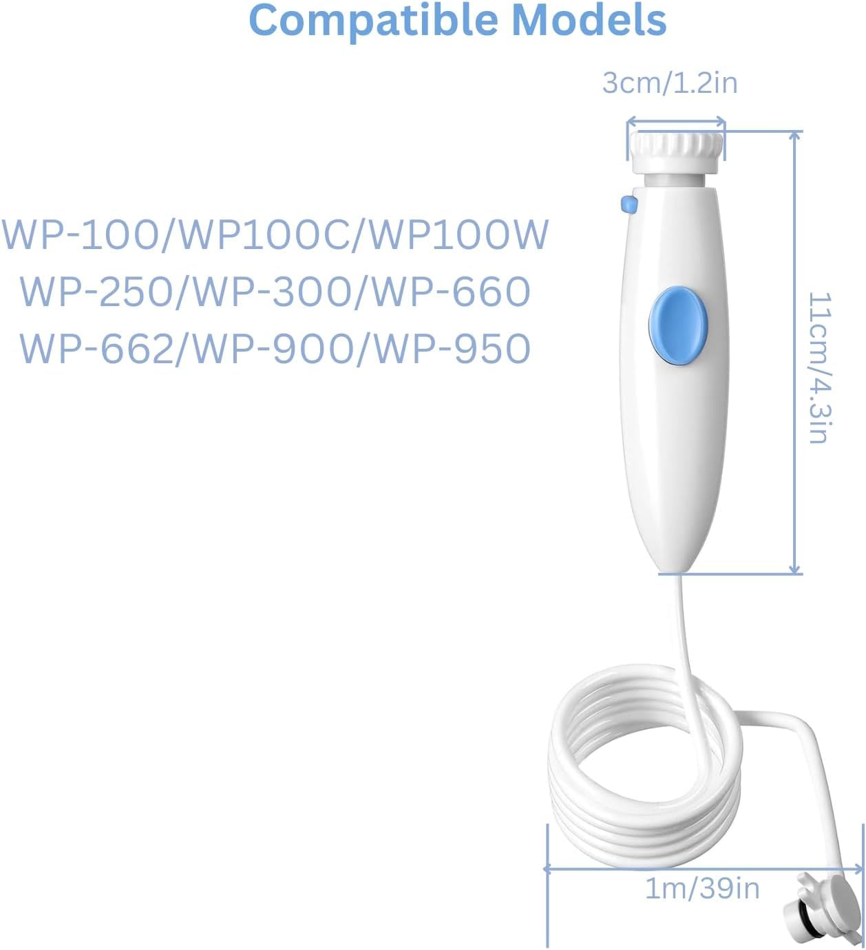 Manguera y mango de repuesto para irrigador dental Waterpik, compatible con Water Pik WP-100 WP-300 WP-660 WP-900 Series Accesorios de higiene bucal