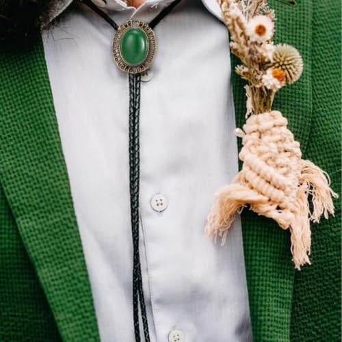 Image of AZORA Western Cowboy Bolo Tie Men Leather Necktie Leather Cord Turquoise Stone Bolo Ties for Men Women
