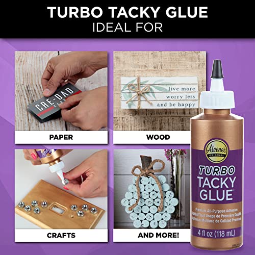 Aleene\'s Turbo Tacky Glue for Crafts, Strong Bond Adhesive, Nontoxic, Dries Clear, 4 fl oz
