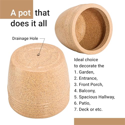 Image of Kuber Industries 12-Inch Roto Mould German Polymer Big Size Flower Pot with Bottom Tray | Indoor /Outdoor Tree Gamla Planter for Living Room, Resorts, Hotels, Terrace & Garden | Marble Sunshine - Sand