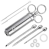 [Safe & Durable]: JY Outdoor Marinade Injector Kit está hecha de acero inoxidable de alta resistencia apto para uso alimentario 304. duradero y Sharp, las agujas pinchazos cualquier carne o pollo con facilidad, asegurando que enriquece el sabor de rígida o cortes gruesos.