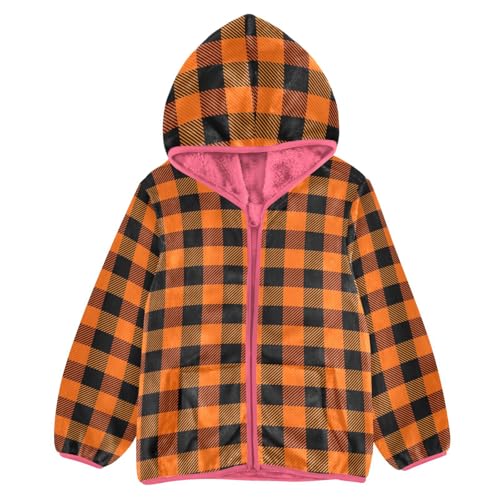 GuoChe Orange Black Plaid Toddler Sherpa Jacket
