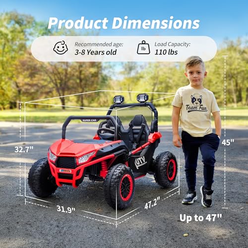 Hikiddo Kids UTV 2 Seater, 24V 4WD Ride-On Toy Car for Big Kids with Remote Control, 2WD/4WD Switchable, 4 * 200W Motors - Dark Red