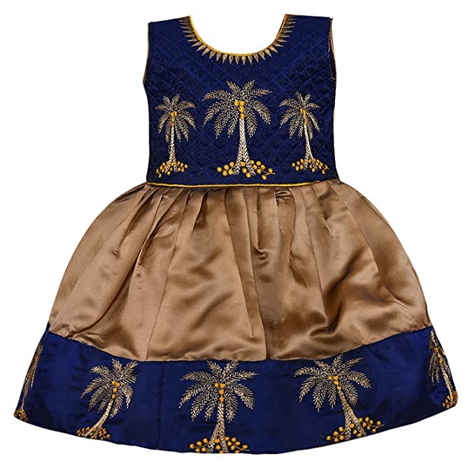Image of Wish Karo Baby Girls Knee Length Satin Embroidered Party Dress-(fe2913nw)