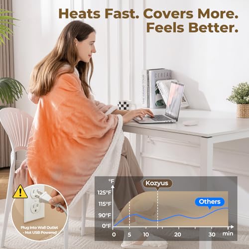 Kozyus Wearable Heated Throw Blanket, Heated Shawl Electric Wrap Poncho with Hood & Pockets for Women & Men, 5 Heat Settings, 3H Auto-Off, Machine Washable, ETL Certified, Gift-Ready, 56x63, Pink