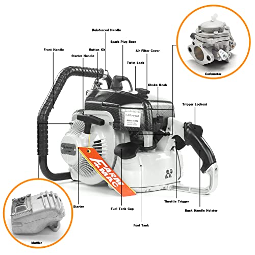 Farmmac F070W Gas Chainsaw With 36 Inch Alloy Solid Bar, 105Cc 2-Cycle Gasoline Power Chain Saws, 4.8Kw 6.5Hp Power Chain Saw For Milling Work, All Parts Compatible With Ms070 090 Neotec Ns8105 #TOP4