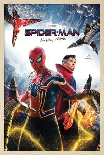 Trends International Marvel Spider-Man: No Way Home - Key Art Wall Poster, 22.4L x 14.7W, Blonde Framed Version