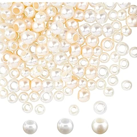 NBEADS 200 Pcs Acrylic European Beads, Imitation Pearl Large Hole European Beads Rondelle Spacer Beads for Jewelry Making Cover
