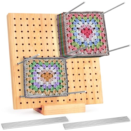 Winter Shore 20 cm Bloqueador de Granny - Kit Crochet con Tabla de Madera, 15 Alfileres de Acero Inoxidable, Soporte Bambú - Bloqueador Crochet de Pino, Proyectos de Punto Hechos a Mano